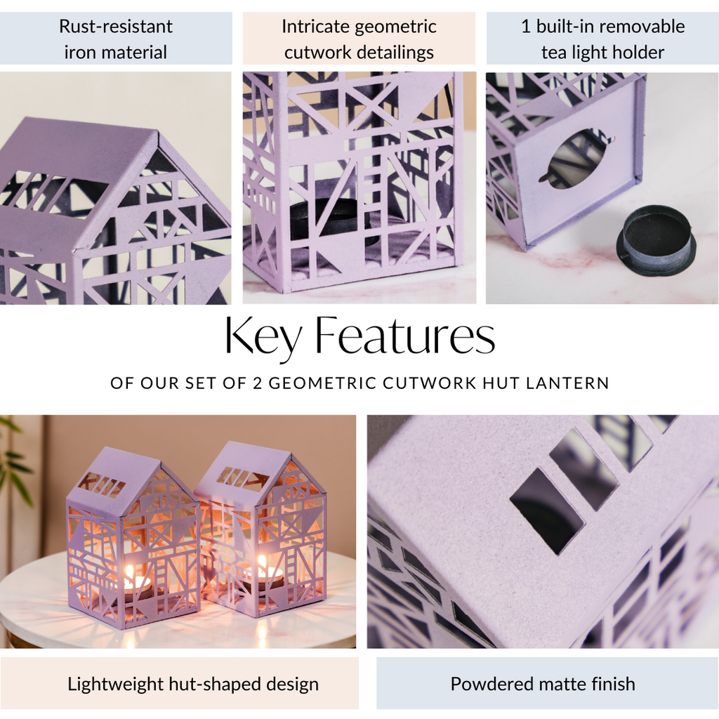 Geometric Cutwork Lantern Lavender Set Of 2