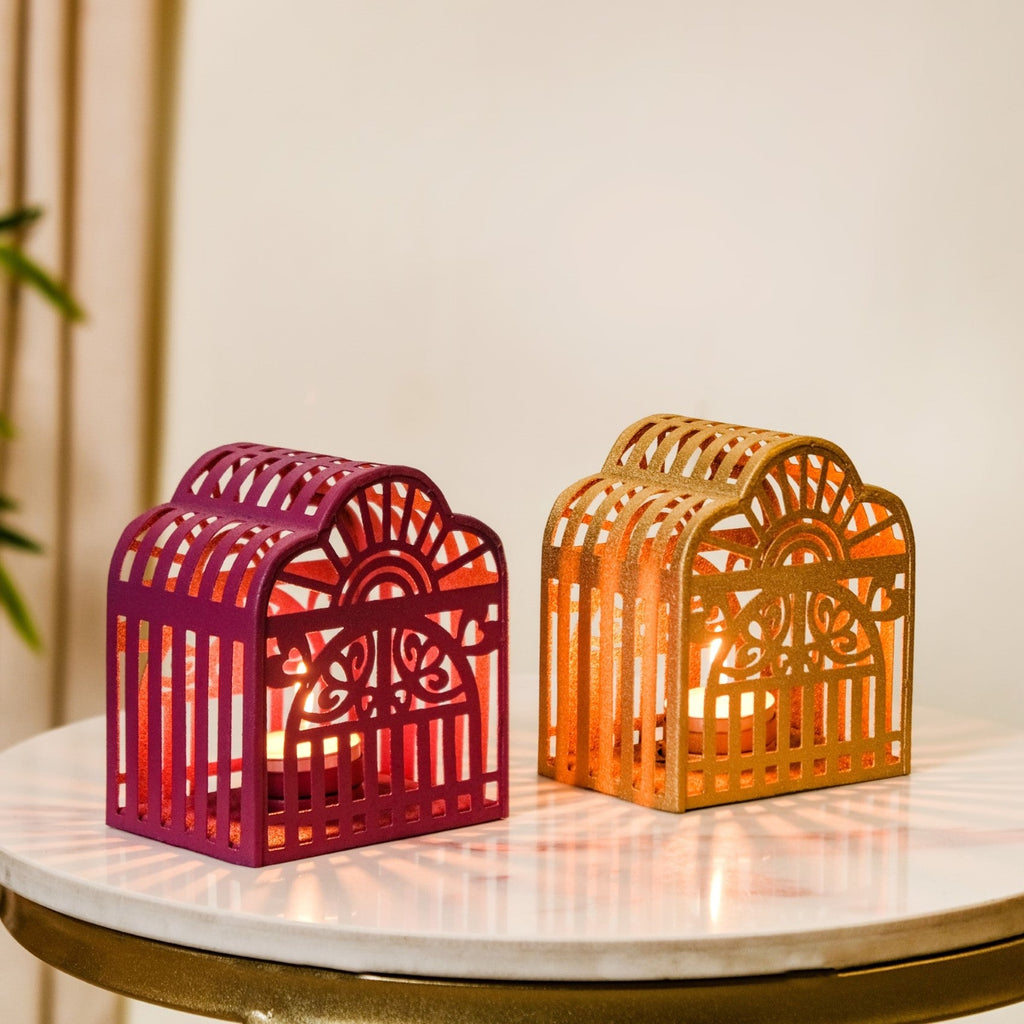 Set Of 2 Festive Charm Lanterns With Metal Cutwork