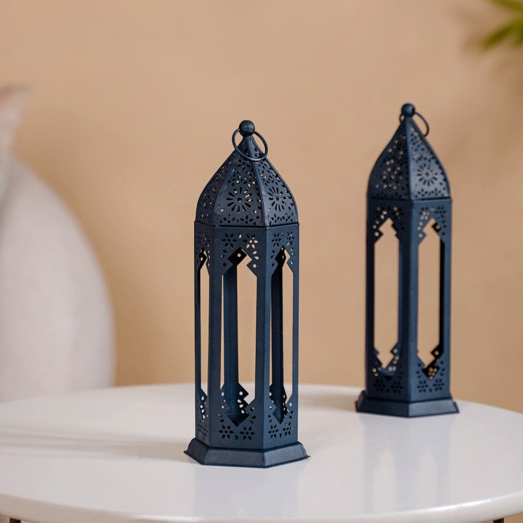 Navy Blue Moroccan Candle Holder Lantern Set Of 2