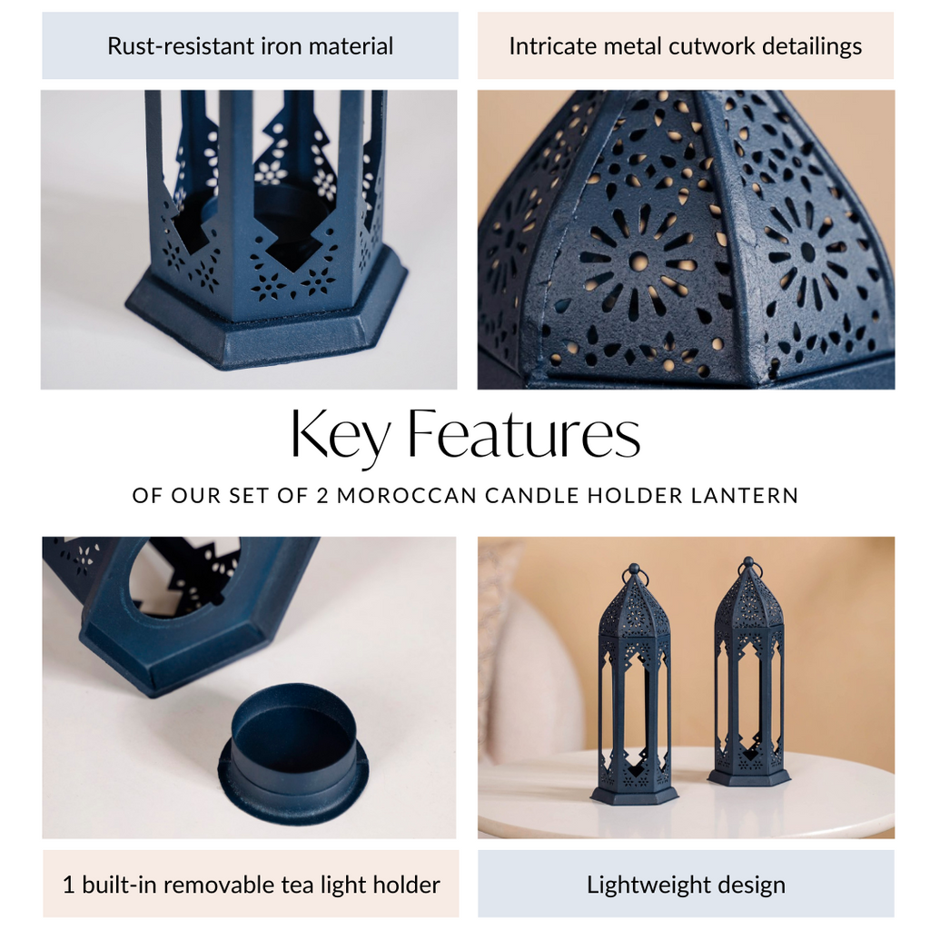 Navy Blue Moroccan Candle Holder Lantern Set Of 2