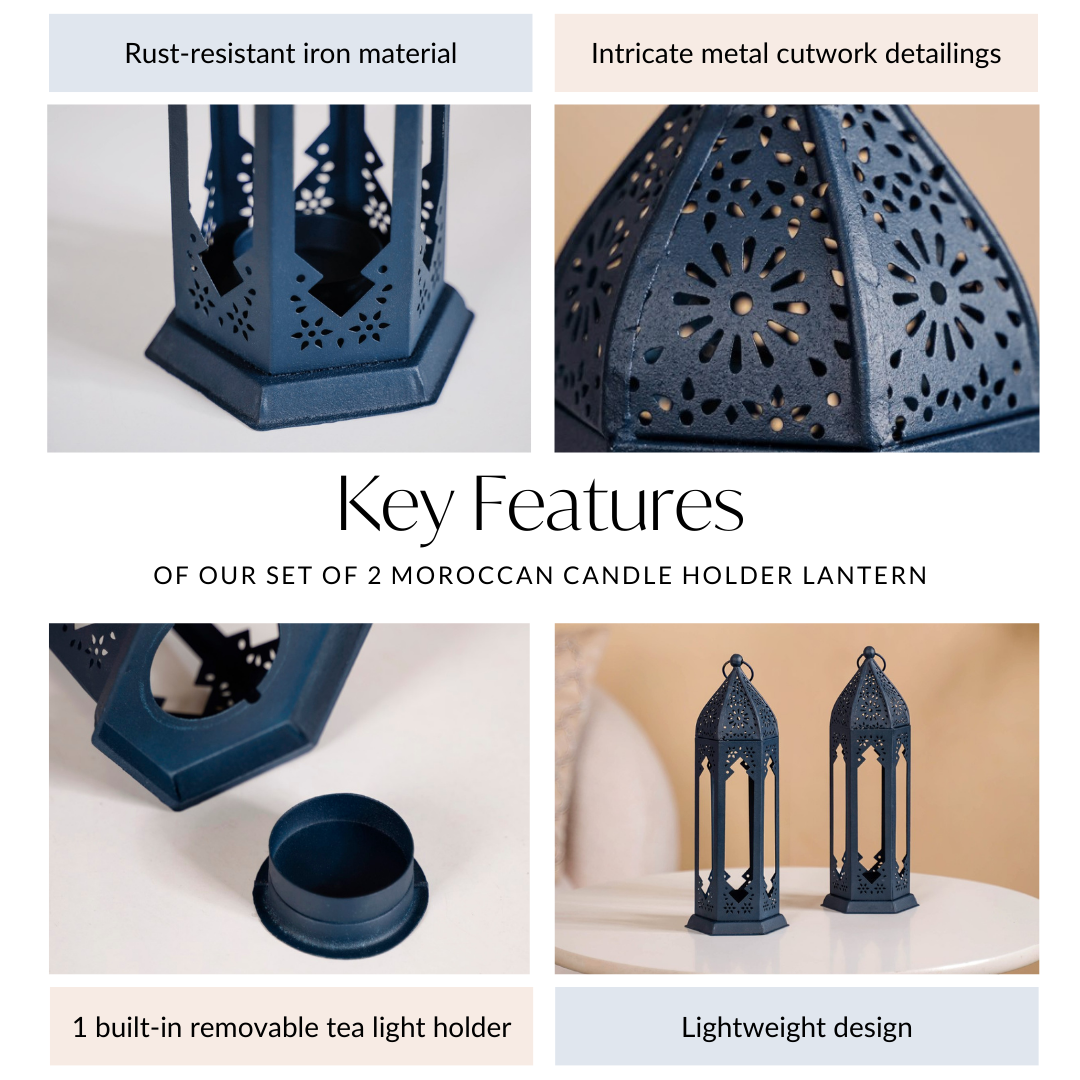 Navy Blue Moroccan Candle Holder Lantern Set Of 2