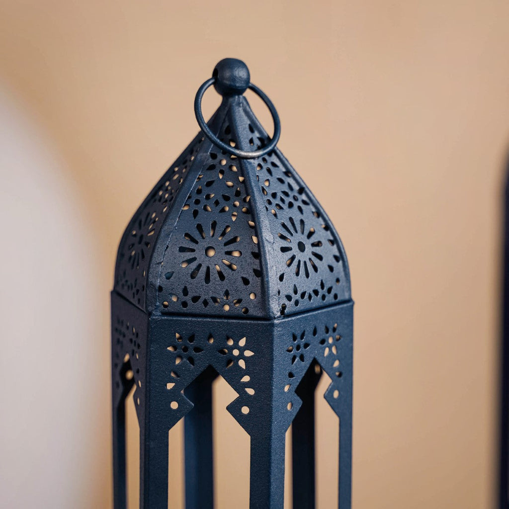 Navy Blue Moroccan Candle Holder Lantern Set Of 2
