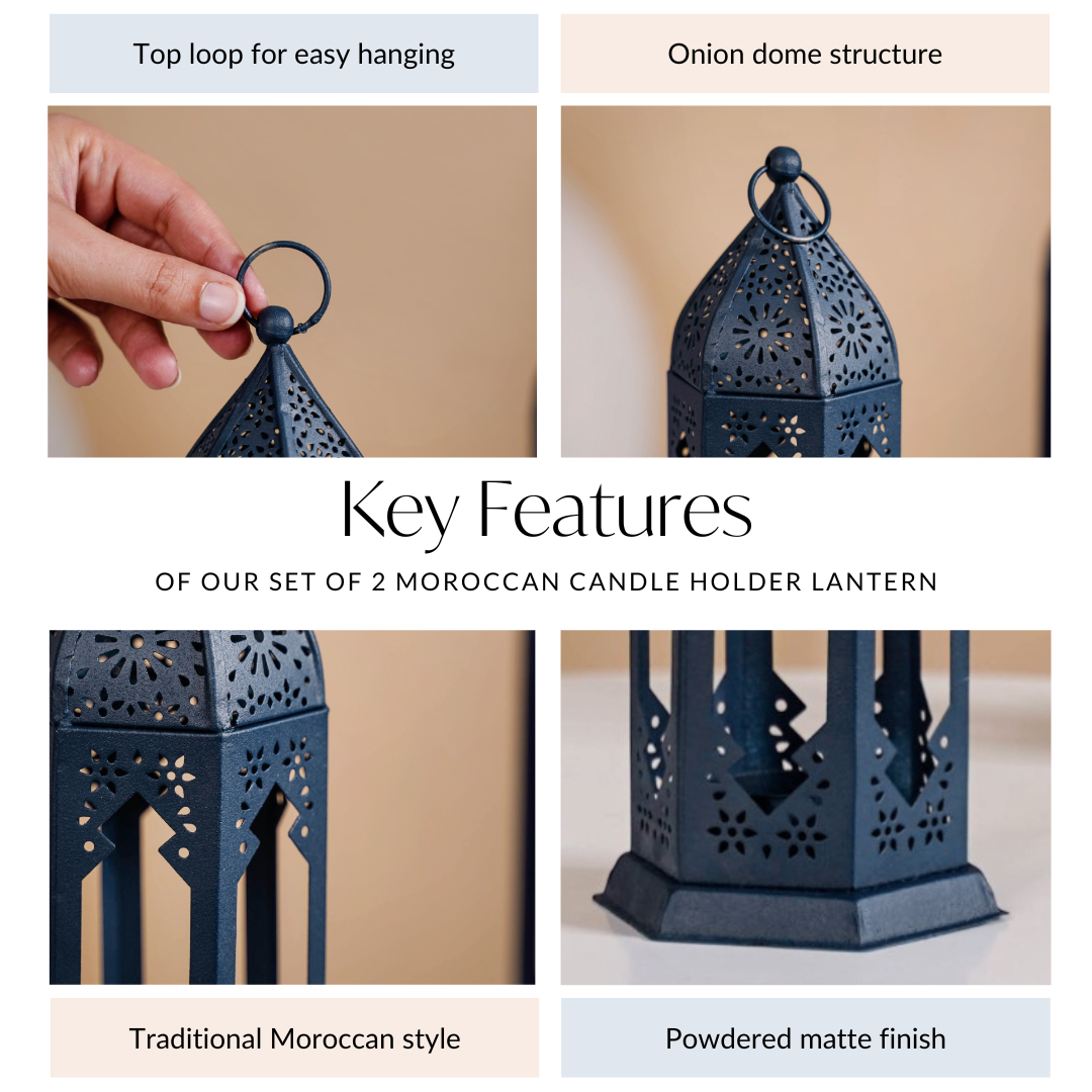 Navy Blue Moroccan Candle Holder Lantern Set Of 2