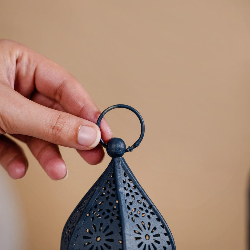 Navy Blue Moroccan Candle Holder Lantern Set Of 2
