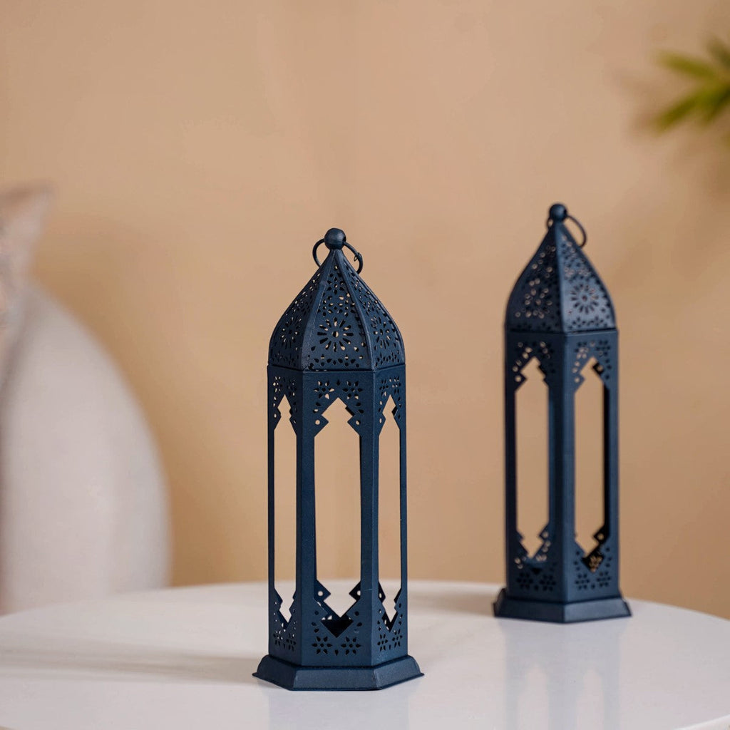 Navy Blue Moroccan Candle Holder Lantern Set Of 2