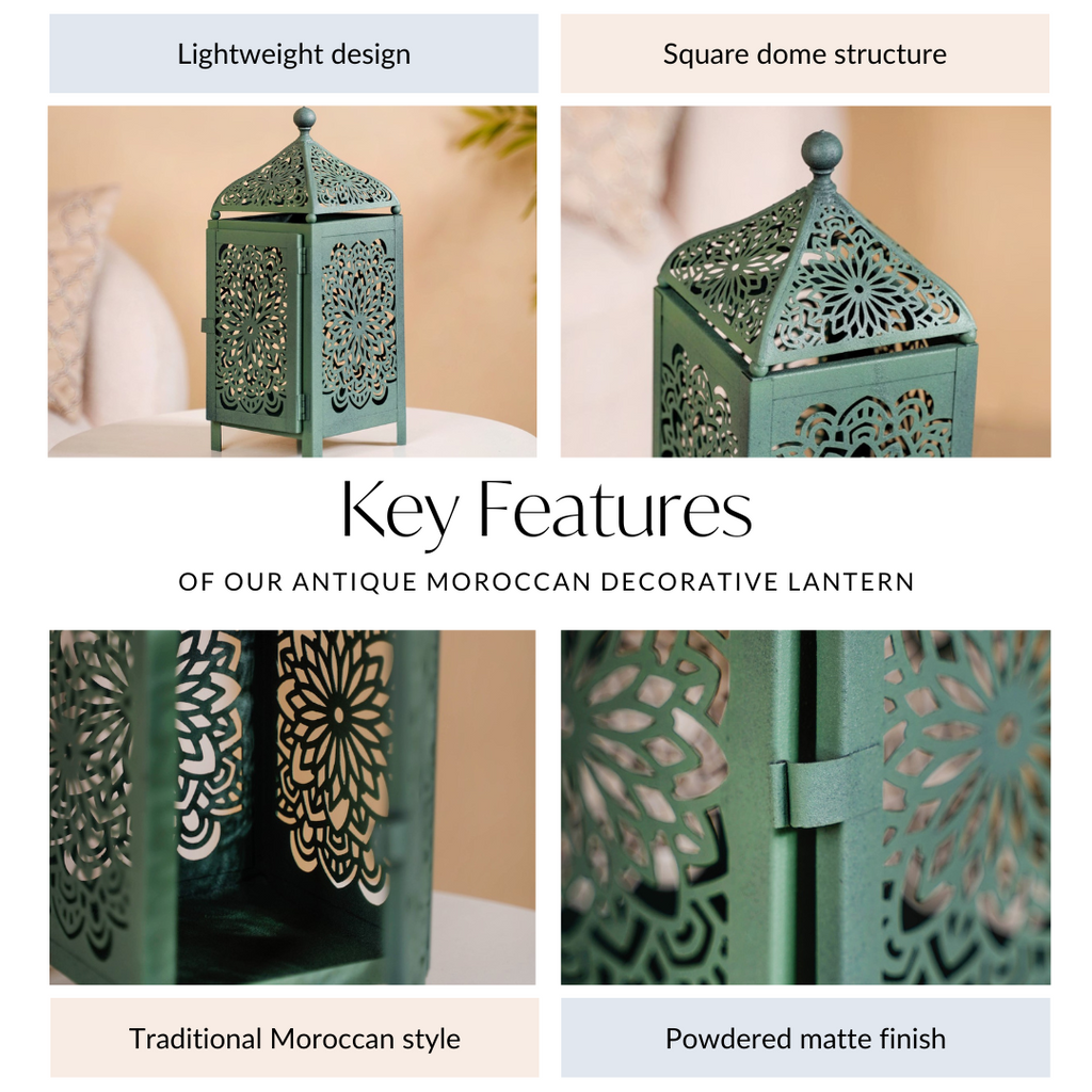 Moroccan Decorative Metal Lantern Sage Green