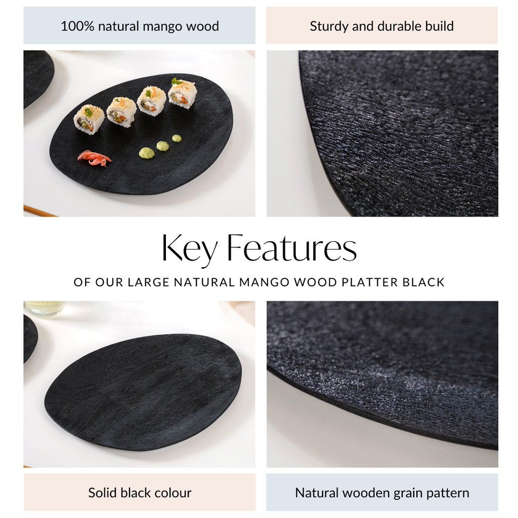 Large Natural Mango Wood Platter Black