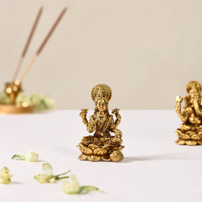 Laxmi And Ganpati Pure Brass Idol Set Of 2 4cm