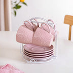 Leaf Embossed Cup And Saucer Set Of 4 With Stand 200ml