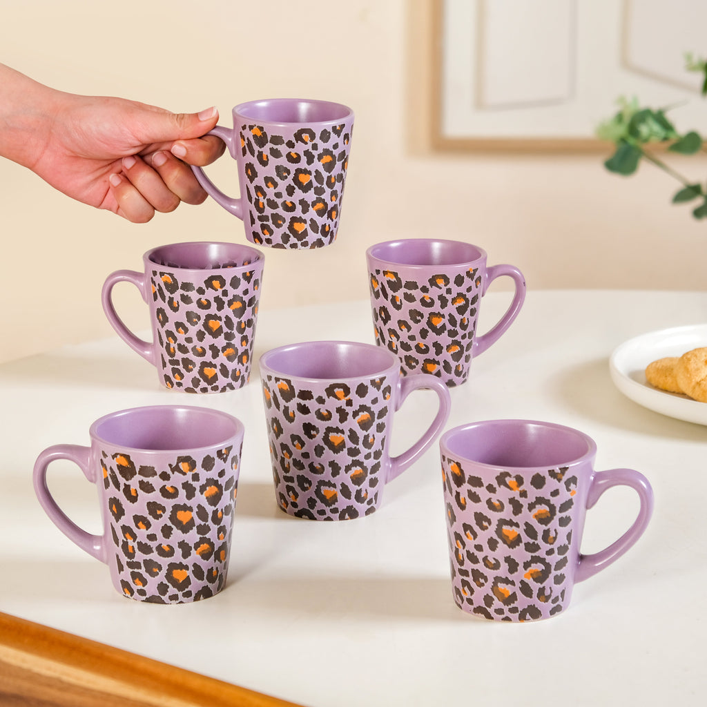 Leopard Print Mug Lilac Set Of 6 220ml