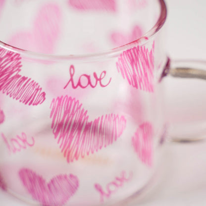 Heart XO Glass Small Size Cup Set Of 2 Pink 140ml