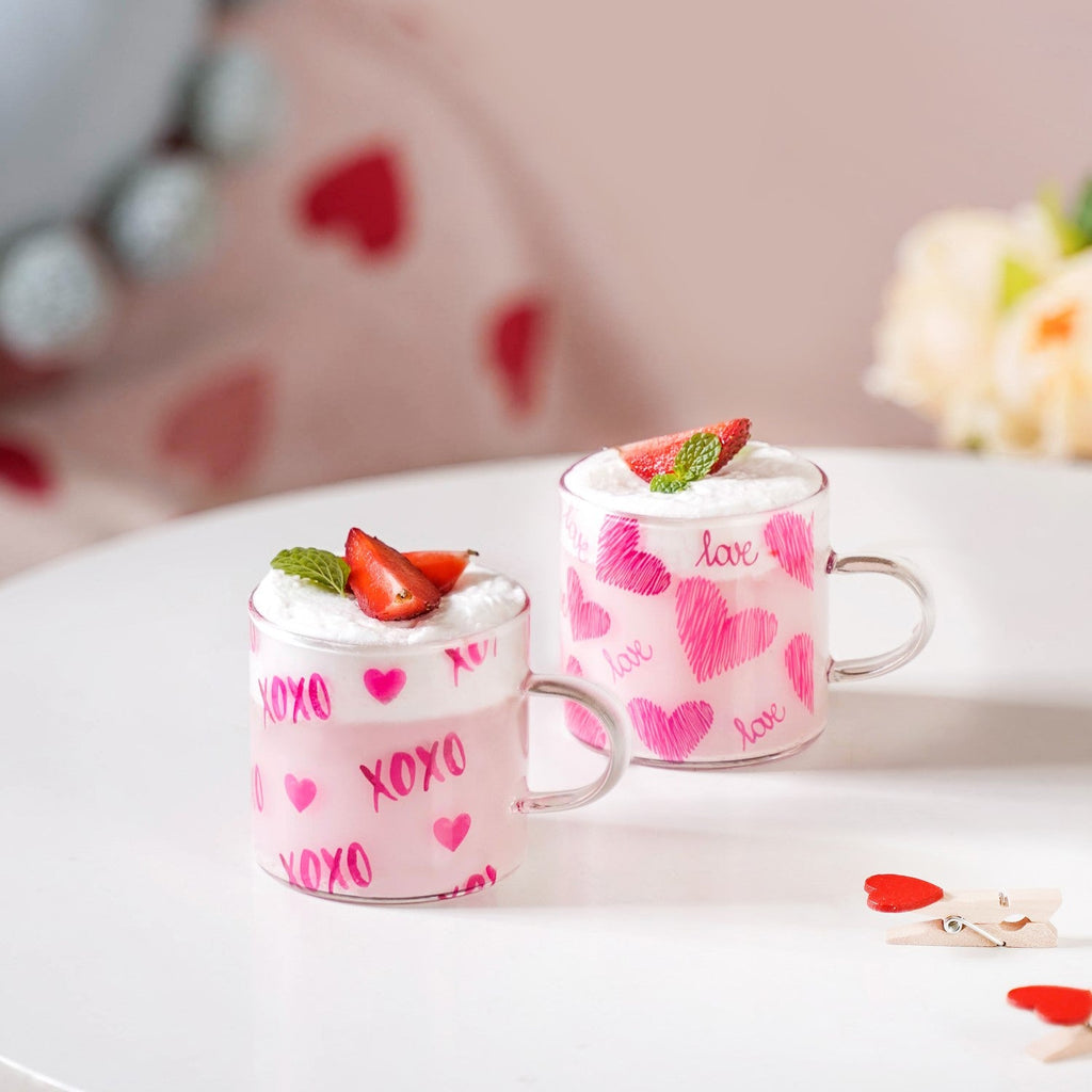 Heart XO Glass Small Size Cup Set Of 2 Pink 140ml
