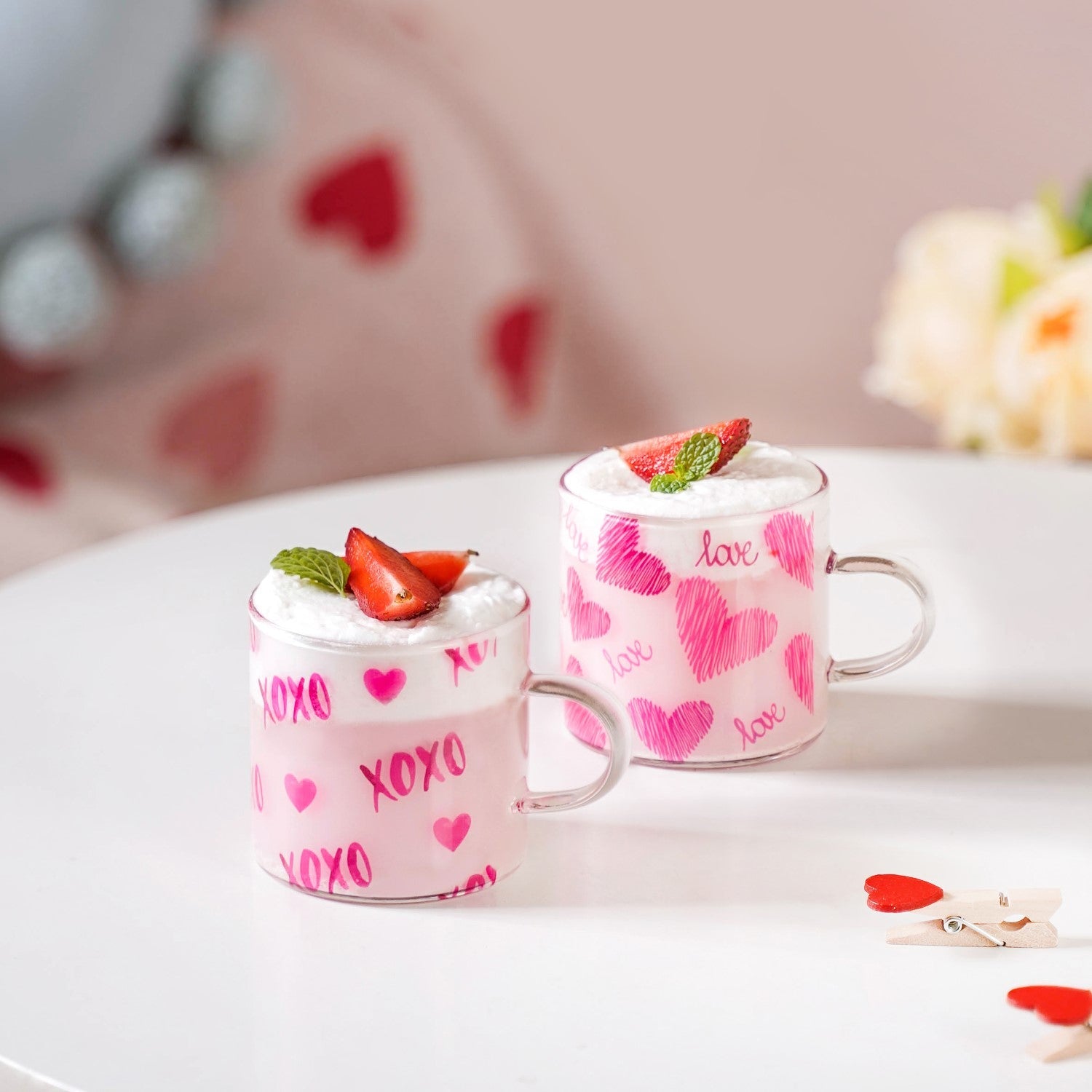 Heart XO Glass Small Size Cup Set Of 2 Pink 140ml