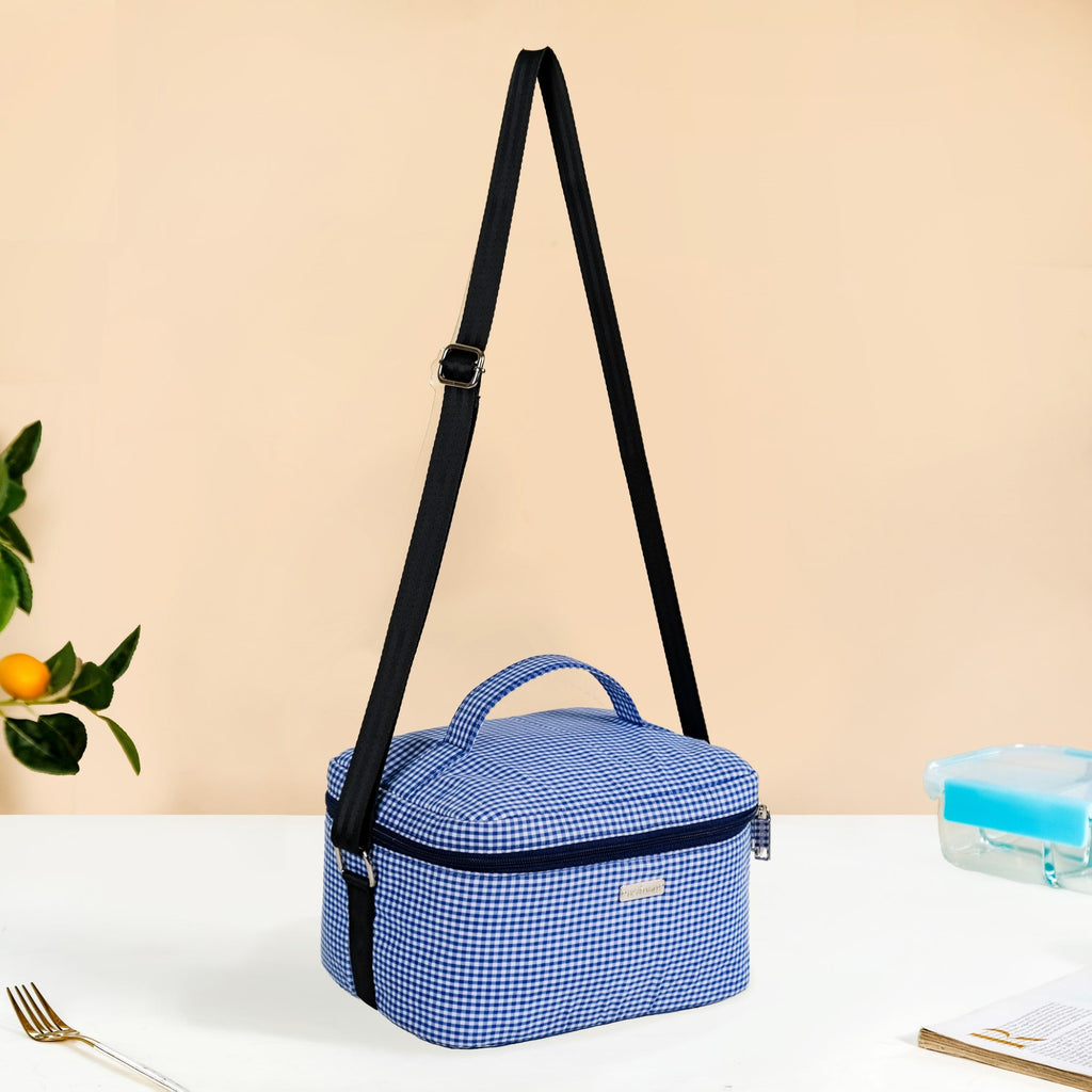 Blue Checkered Insulated Lunch Bag