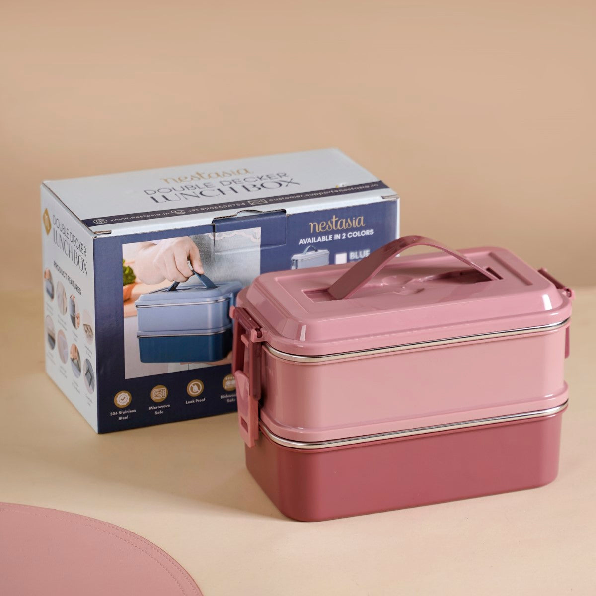 Insulated Bento Lunch Box Double Decker Pink 1400ml