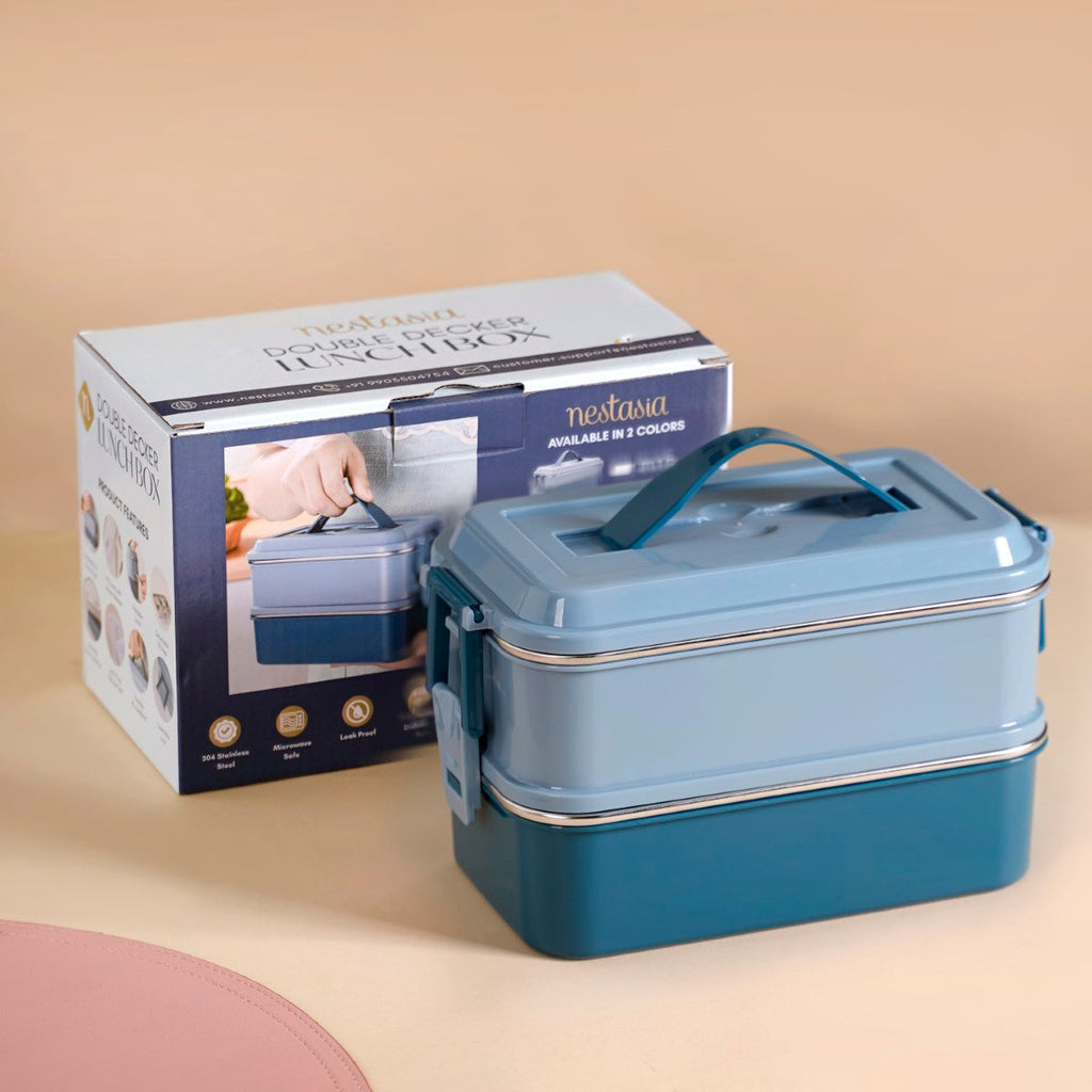 Double Decker Bento Lunch Box Blue 1400ml
