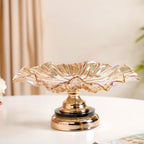 Decorative Crystal Glass Platter With Metal Stand