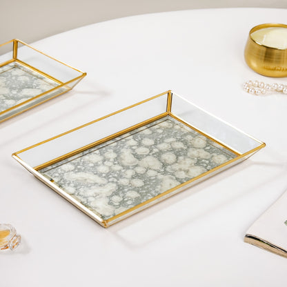 Abstract Design Printed Glass Vanity Tray Set Of 2