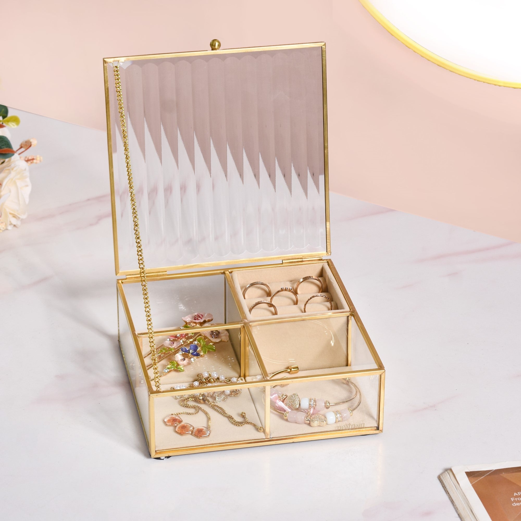 Fluted Lid Multi Section Glass Jewellery Box