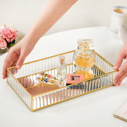 Fluted Mirror Glass Vanity Tray Large