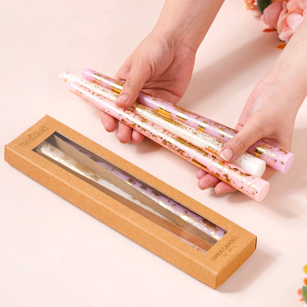 Pastel Gold Foil Candles Set Of 6 Multicolour