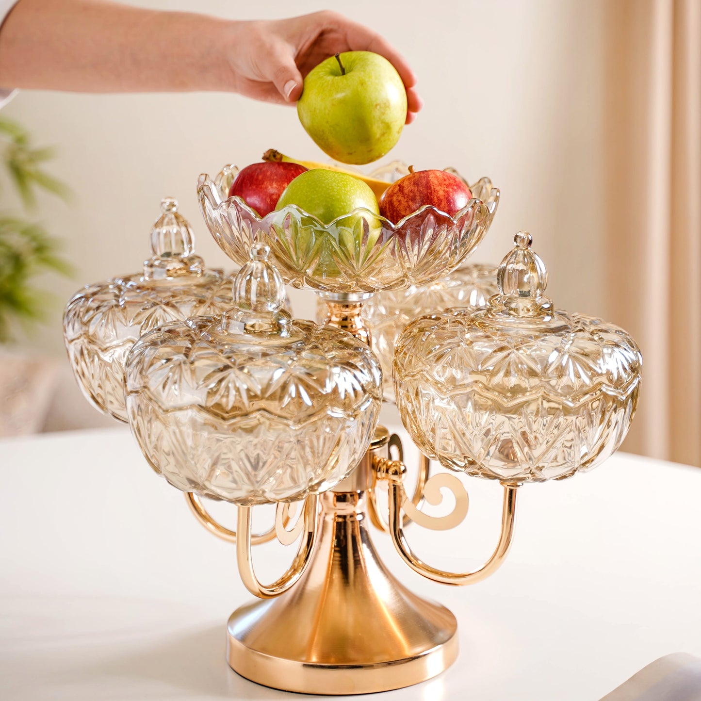 Luxury Glass Bowls Set of 5 With Lid And Rotating Stand