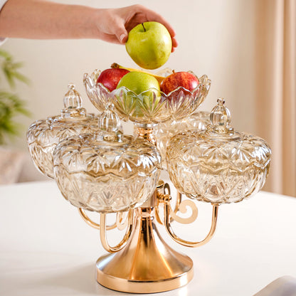 Luxury Glass Bowls Set of 5 With Lid And Rotating Stand