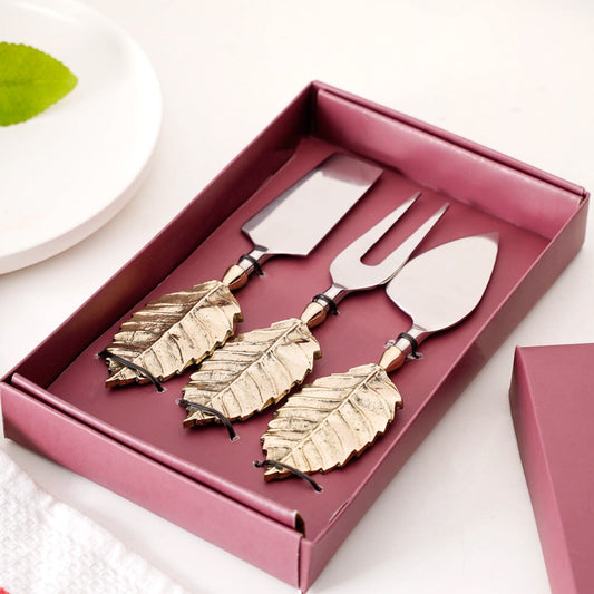 Luxury Leaf Design Cheese Knife Set Of 3
