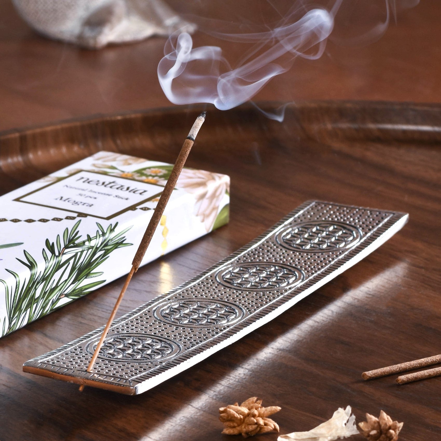 Ash Catcher Metal Agarbatti Stand With Mogra Incense Sticks