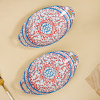 Mandala Long Dish Red And Blue Set Of 2