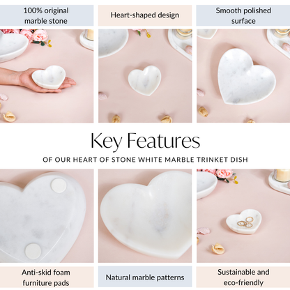 Heart Of Stone White Marble Trinket Dish 4 Inch