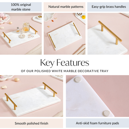 Polished White Marble Decorative Tray 12 Inch