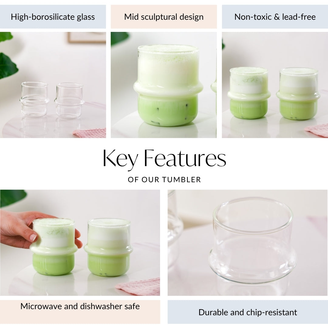 Matcha Orbit Glass Tumbler Set Of 2 300ml