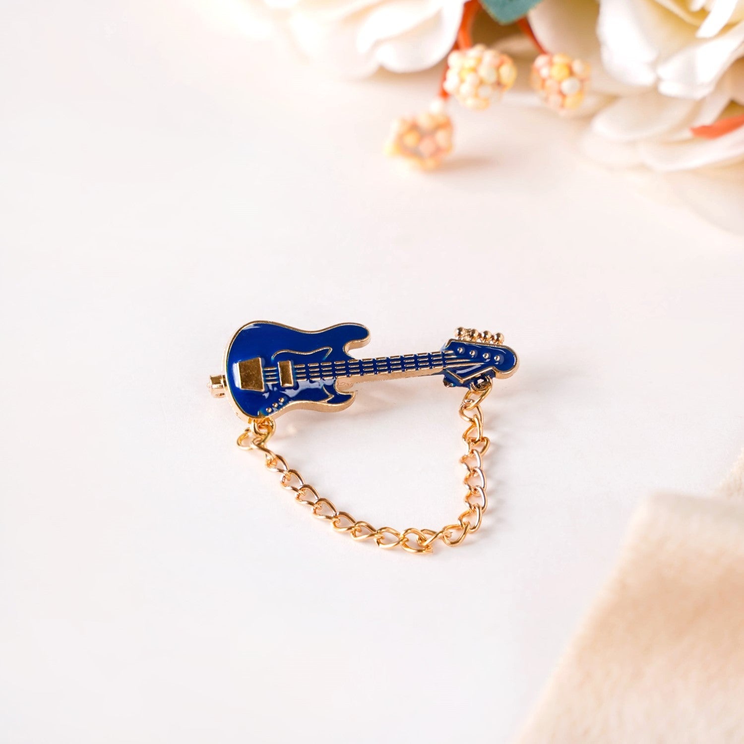 Blue And Gold Guitar Brooch