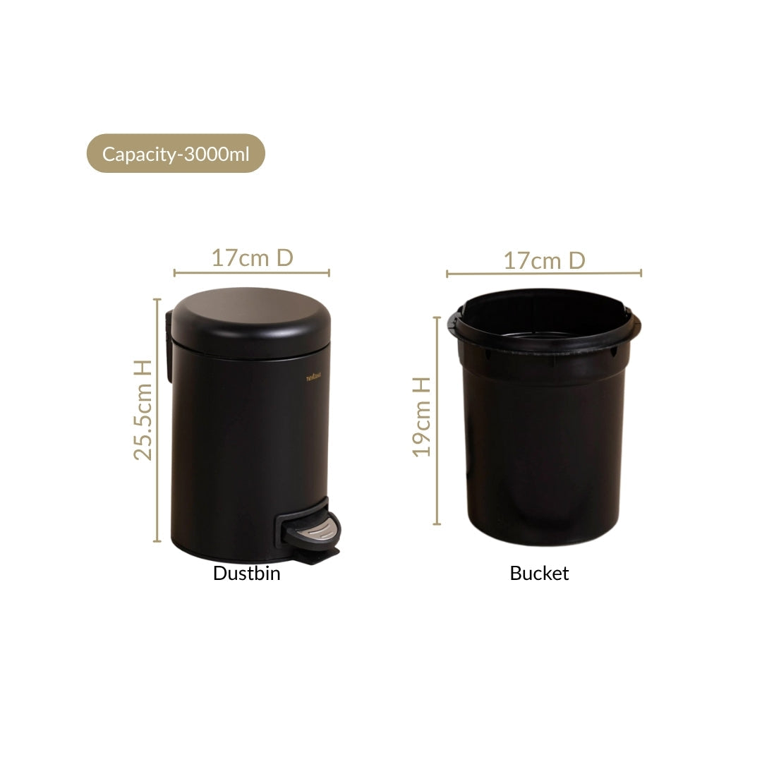 Clean Curve Dustbin With Removable Bucket Black 3000ml