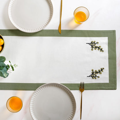 Midori Pure Cotton Table Runner In Sage Green 180x36cm