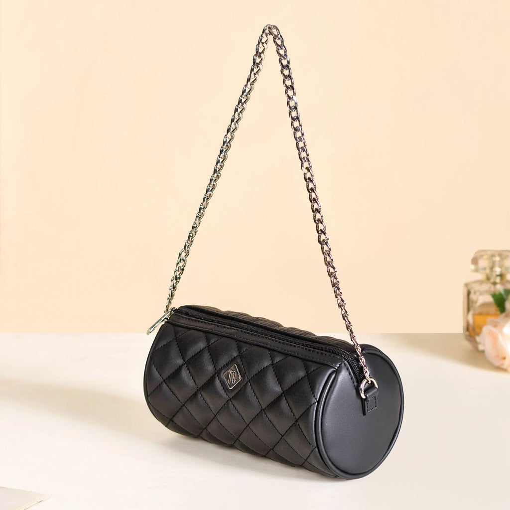Black Quilted Mini Barrel Bag