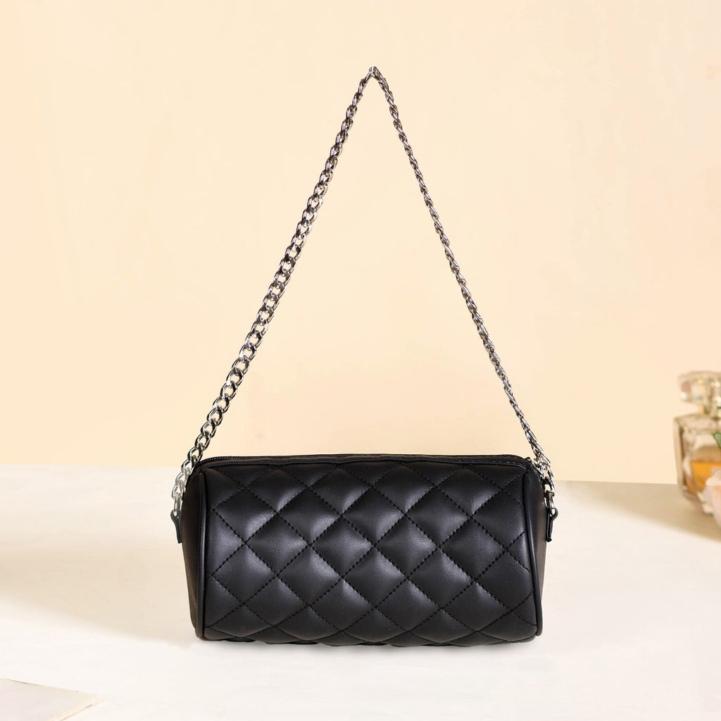 Black Quilted Mini Barrel Bag