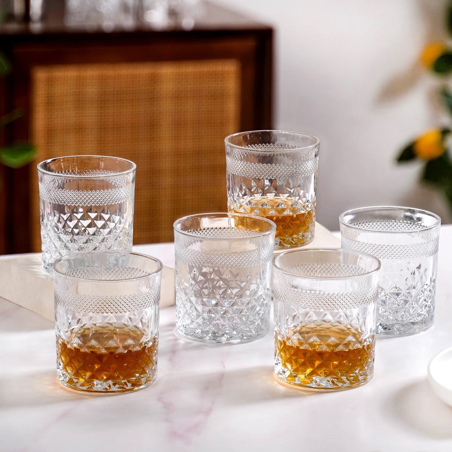Modern Diamond Embossed Scotch Glass Large Set Of 6 310ml