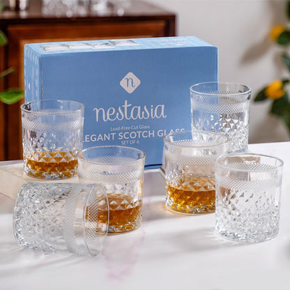 Modern Diamond Embossed Scotch Glass Large Set Of 6 310ml