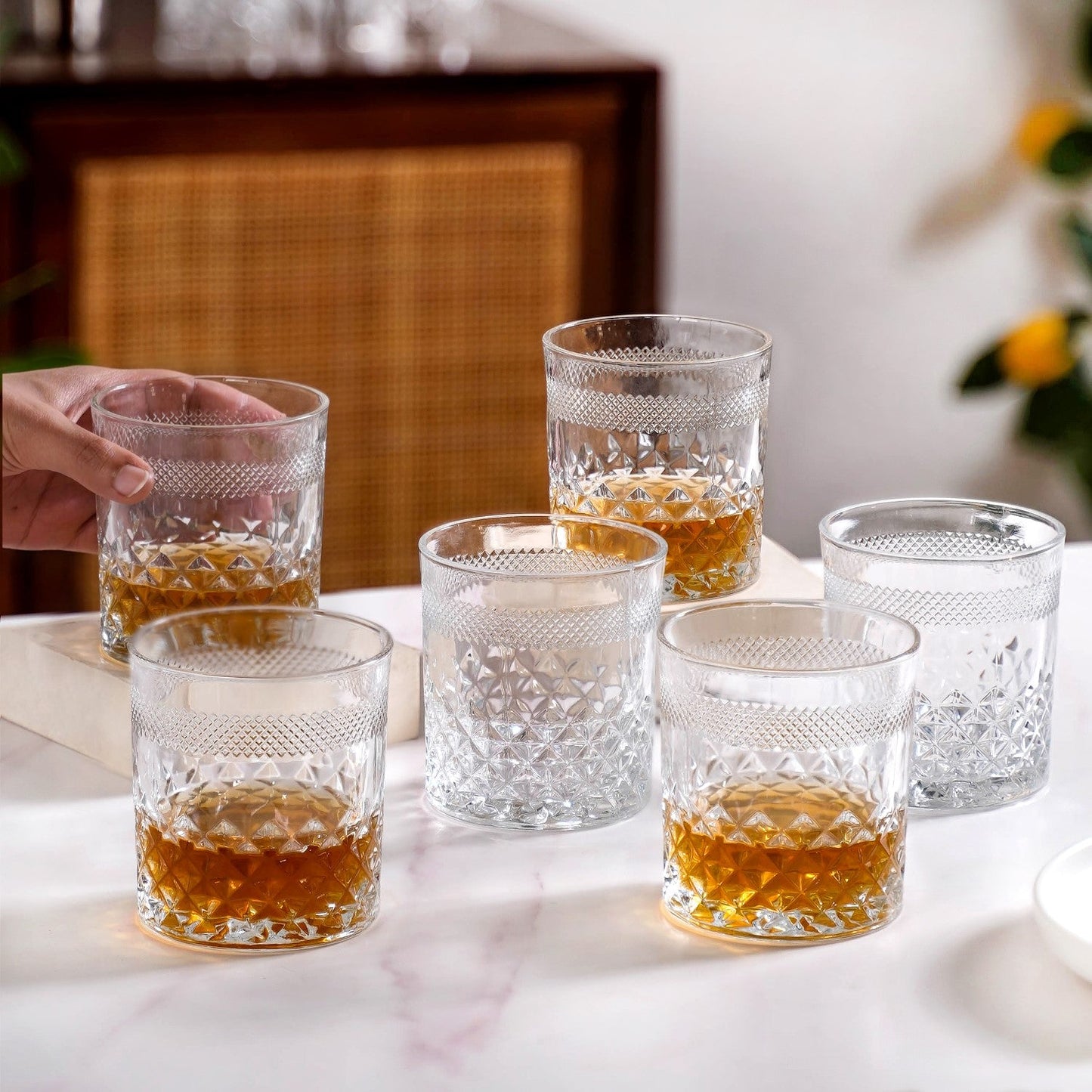 Modern Diamond Embossed Scotch Glass Large Set Of 6 310ml