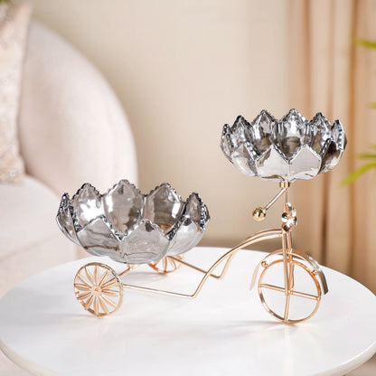Metal Tricycle Stand With Decorative Glass Bowls