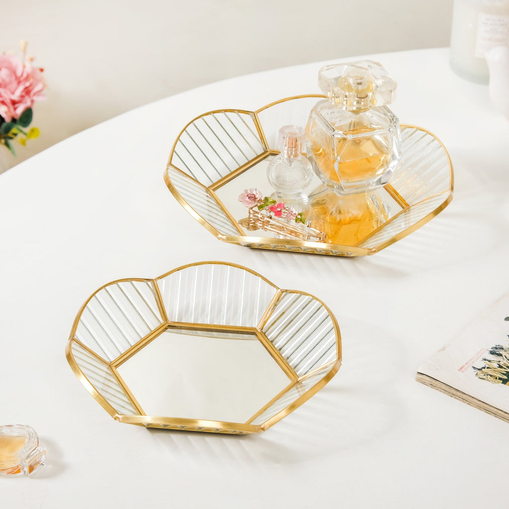 Nested Floral Mirror Vanity Makeup Trays Set Of 2