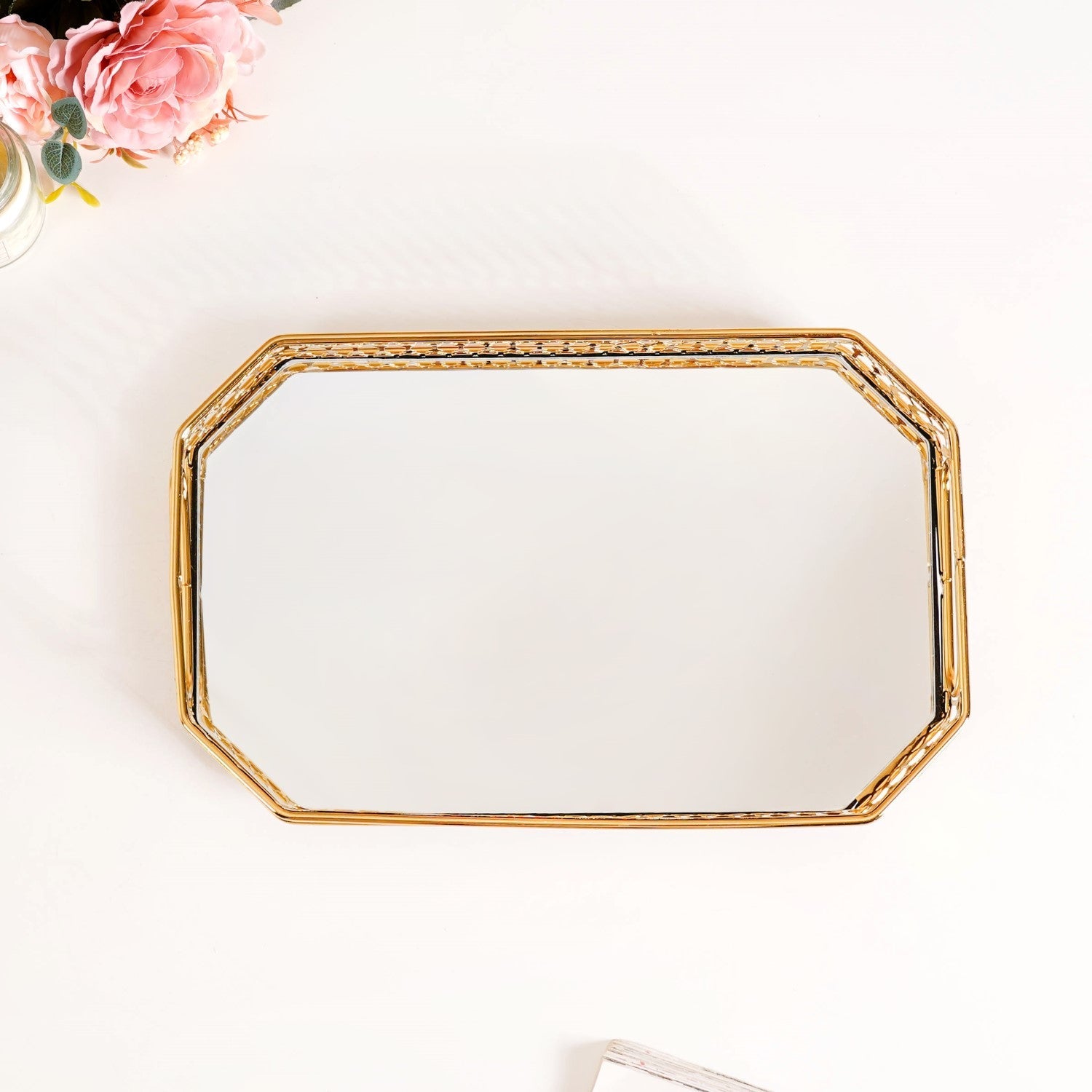 Opulent Gold Octagonal Decorative Mirror Tray