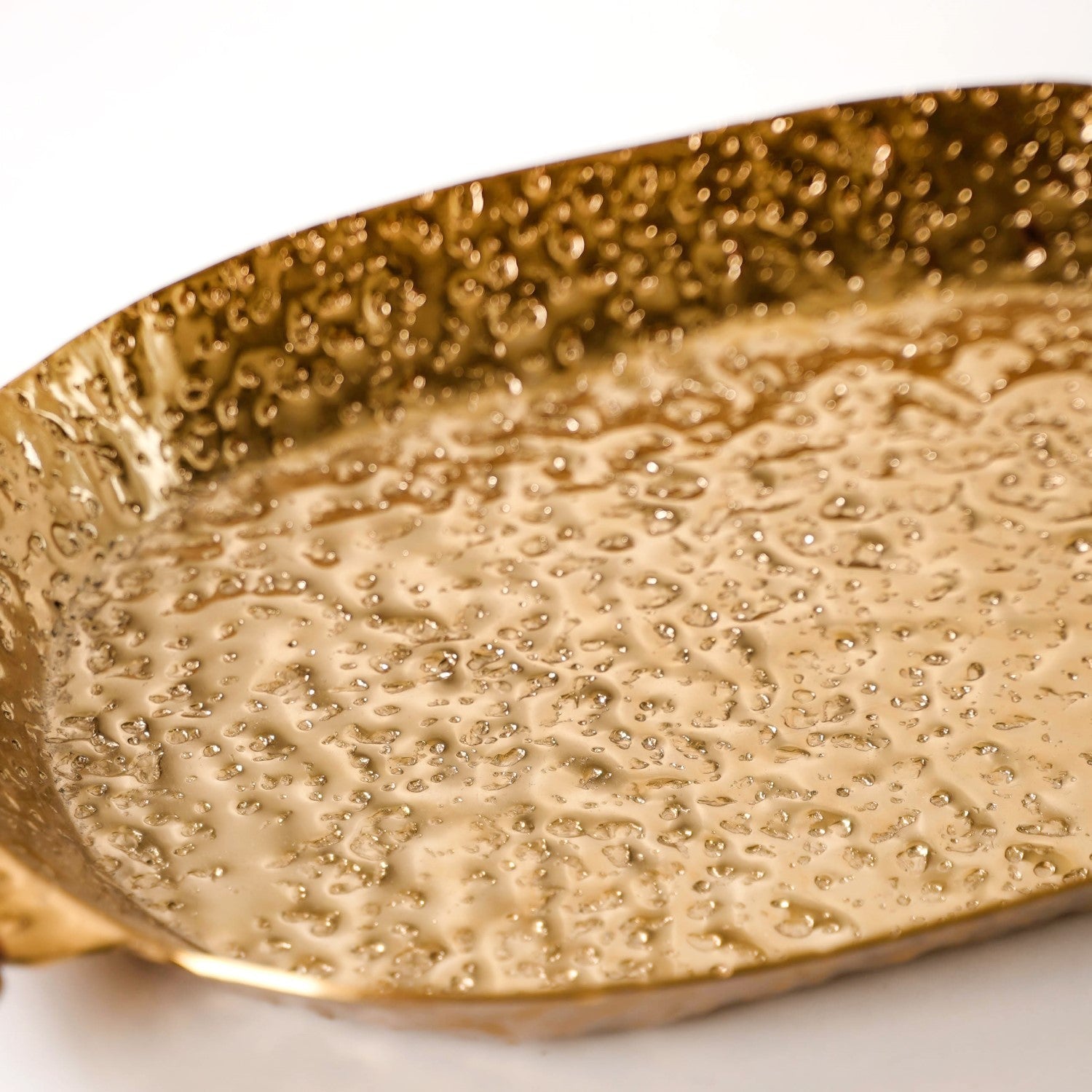 Oval Metal Tray With Wooden Handle Gold 13x8 Inch