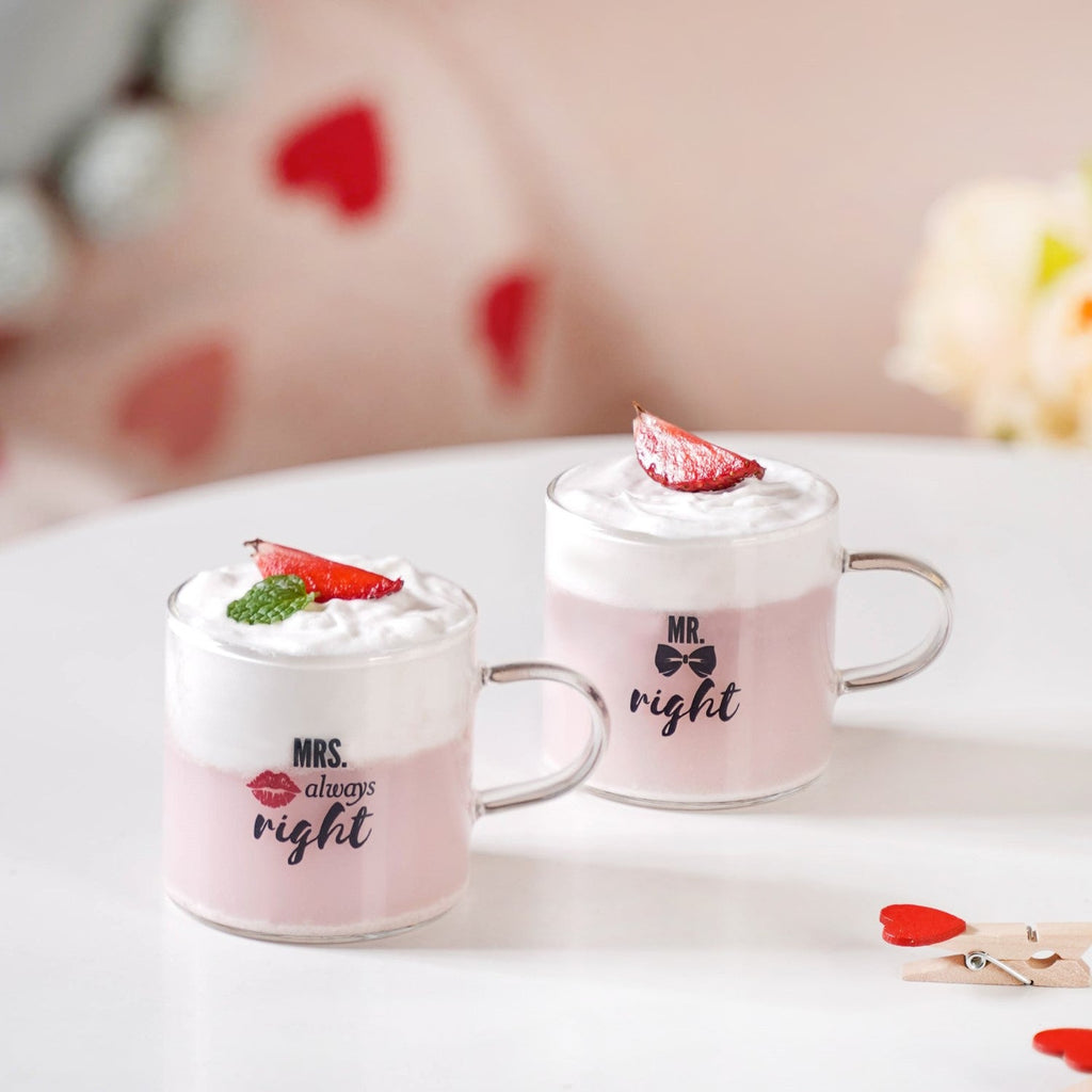 Mr Right Mrs Always Right Glass Small Tea Cup Set Of 2 140ml