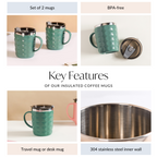 Coffee Mug With Lid Set Of 2 Green 400ml