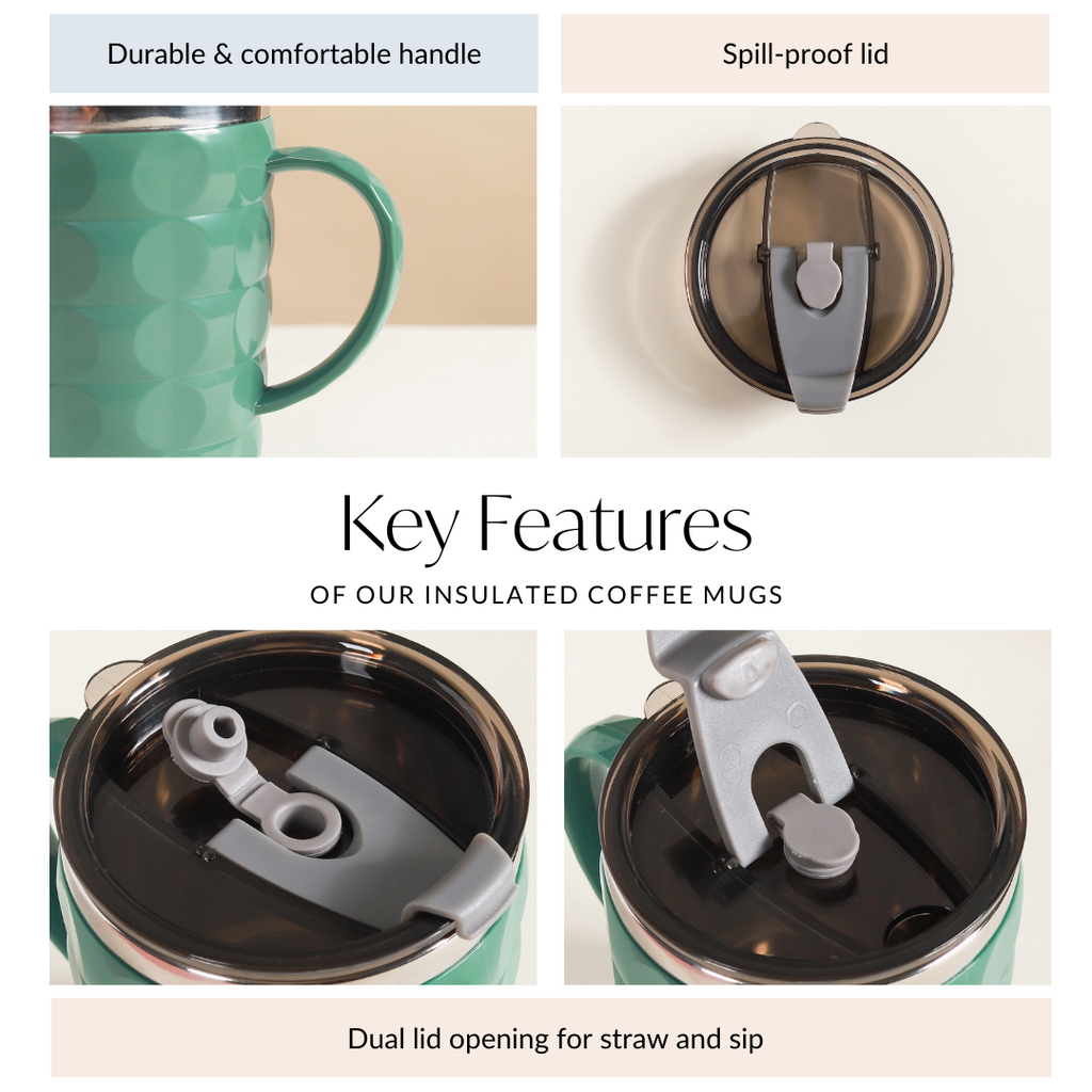 Coffee Mug With Lid Set Of 2 Green 400ml