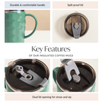 Coffee Mug With Lid Set Of 2 Green 400ml