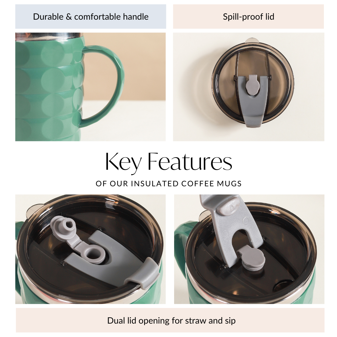 Coffee Mug With Lid Set Of 2 Green 400ml